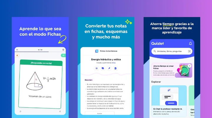 captura de pantalla de las aplicaciones para estudiar quizlet